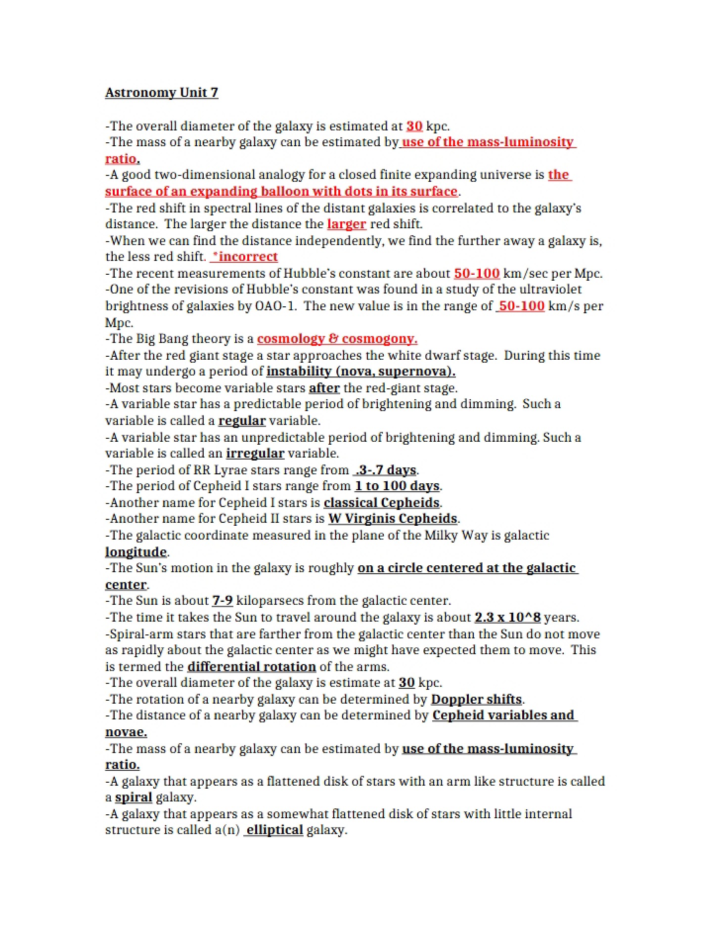 Unit Seven Astronomy