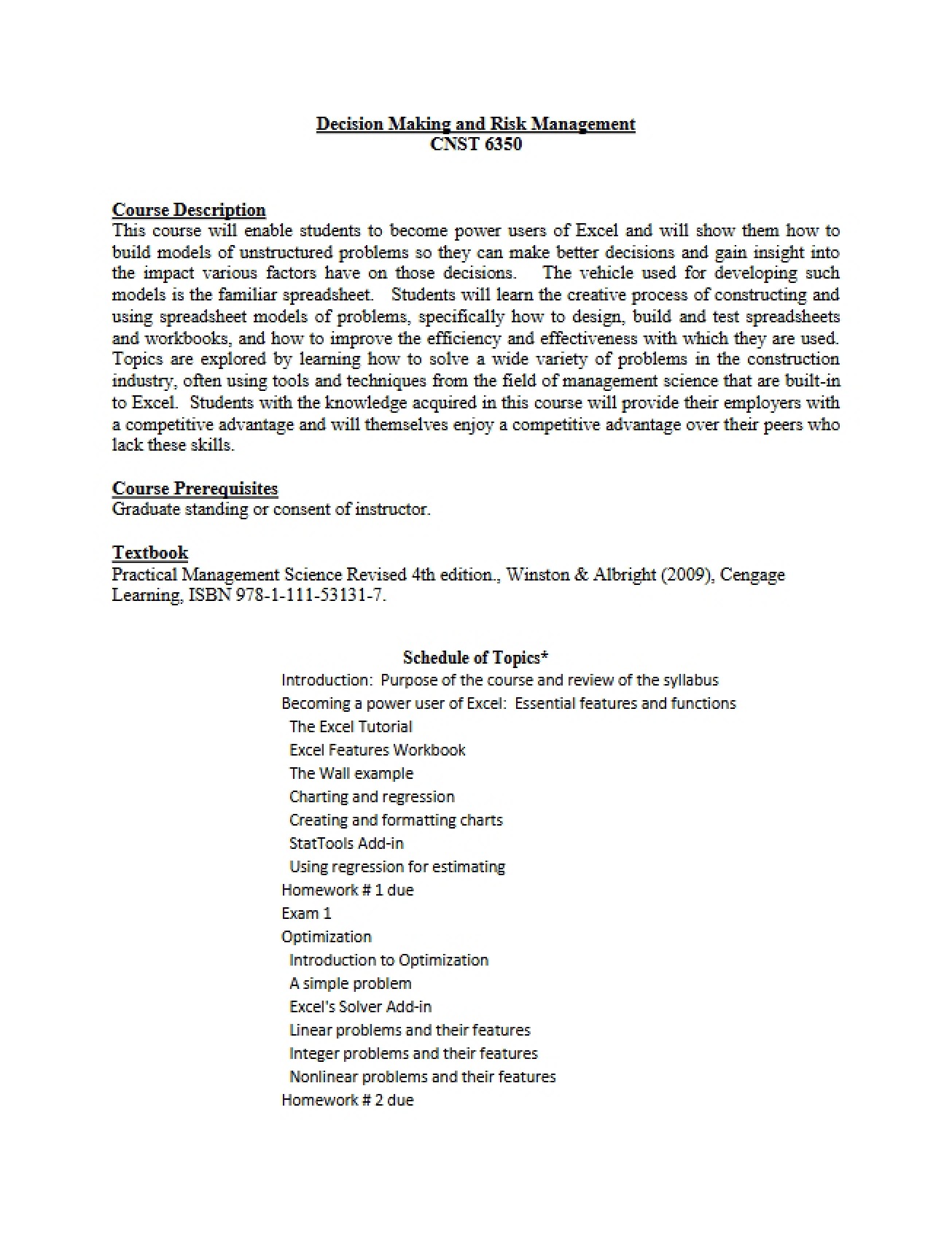 Risk Management Syllabus