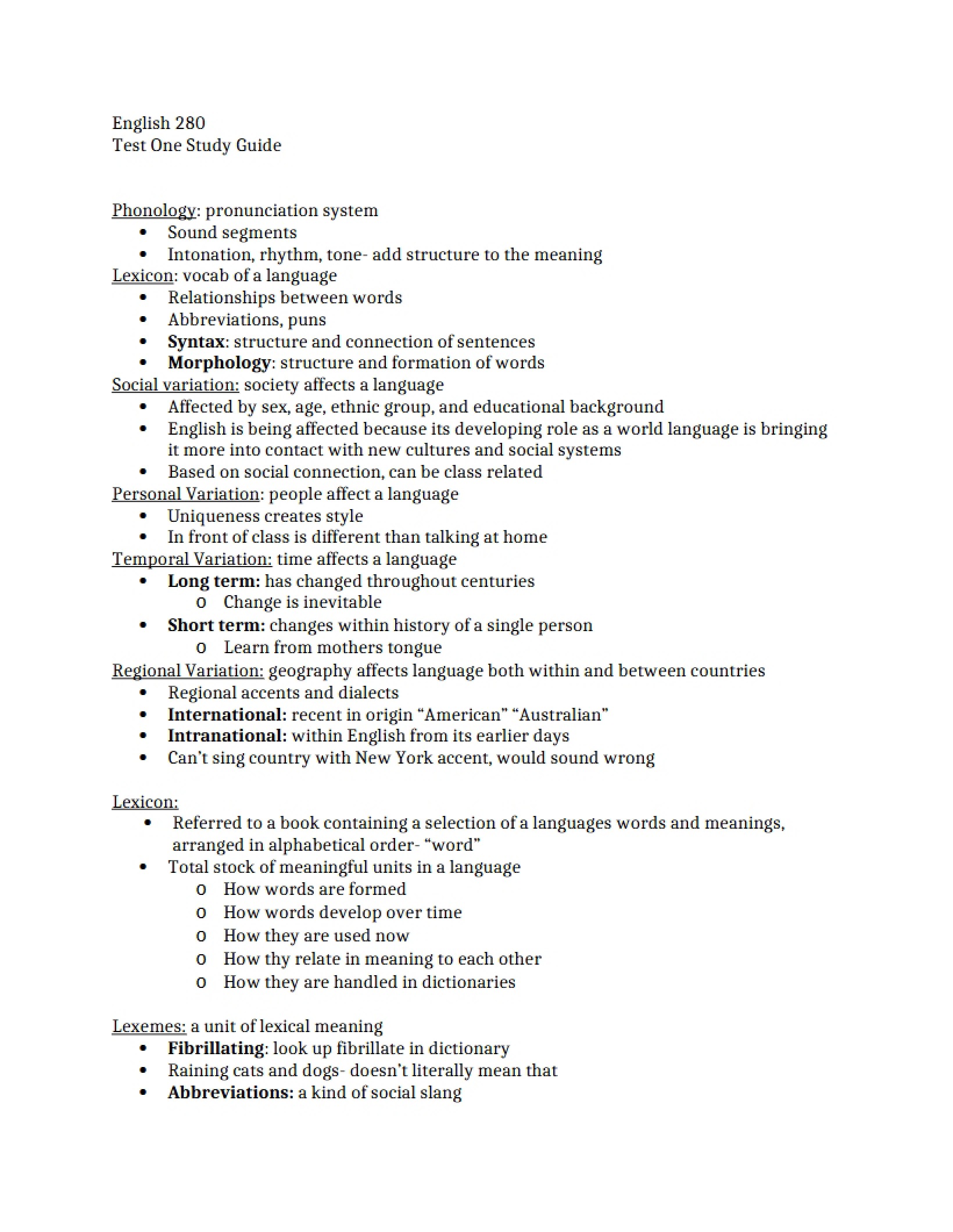 Study Guide for First Test