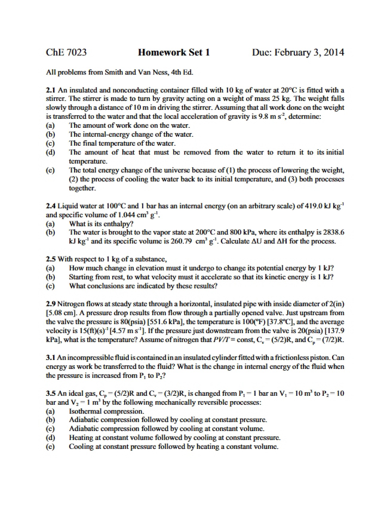 Chemical Engineering Thermodynamics Material