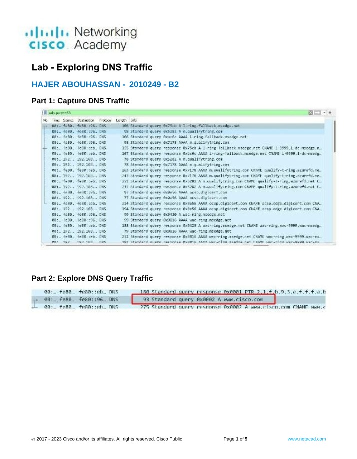 Lab Exploring DNS Traffic Procedures