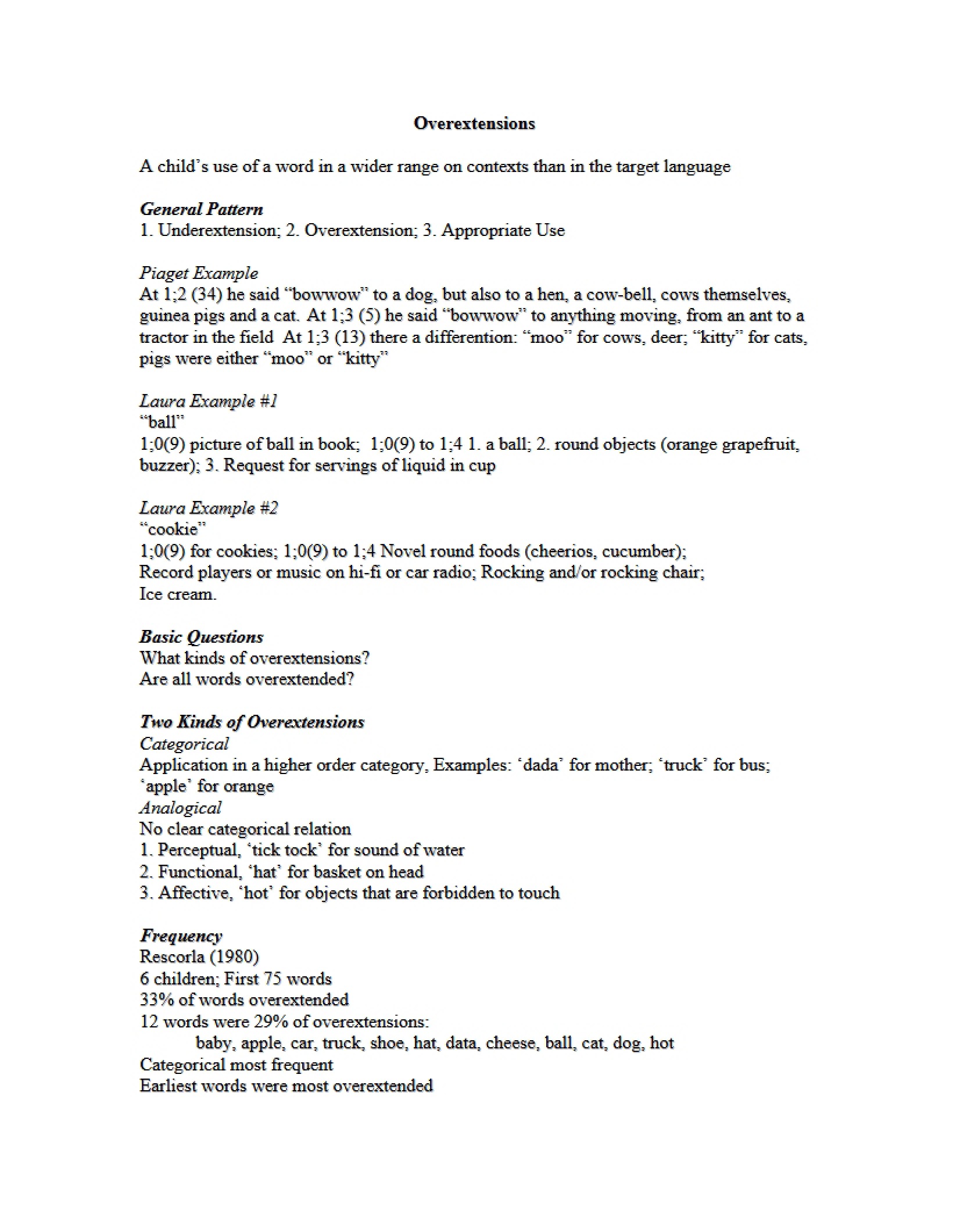 Overextensions - Speech and Language Acquisition