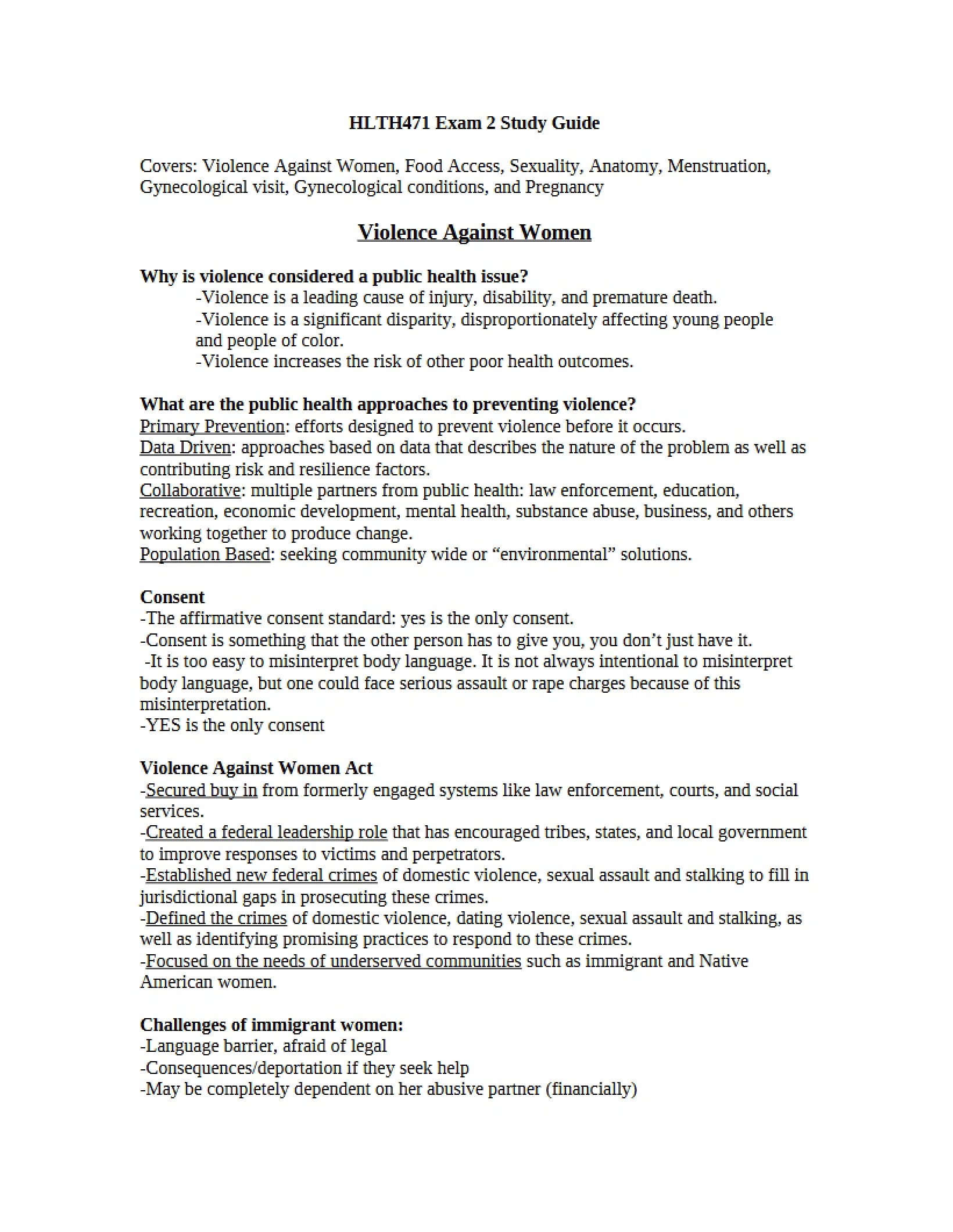 Guide for Second Women's Health Exam