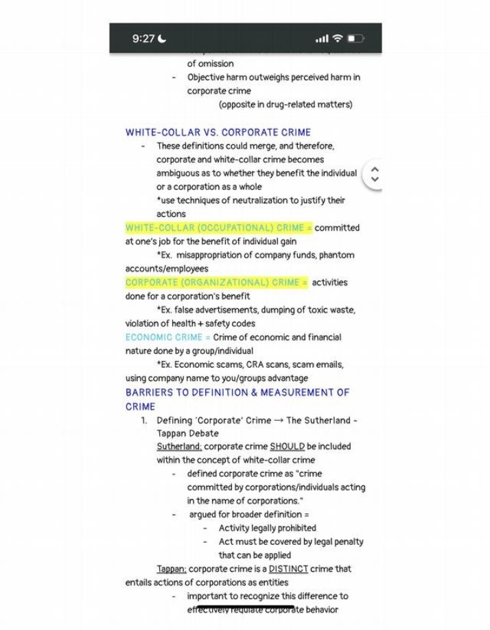 Notes on White-Collar and Corporate Crime