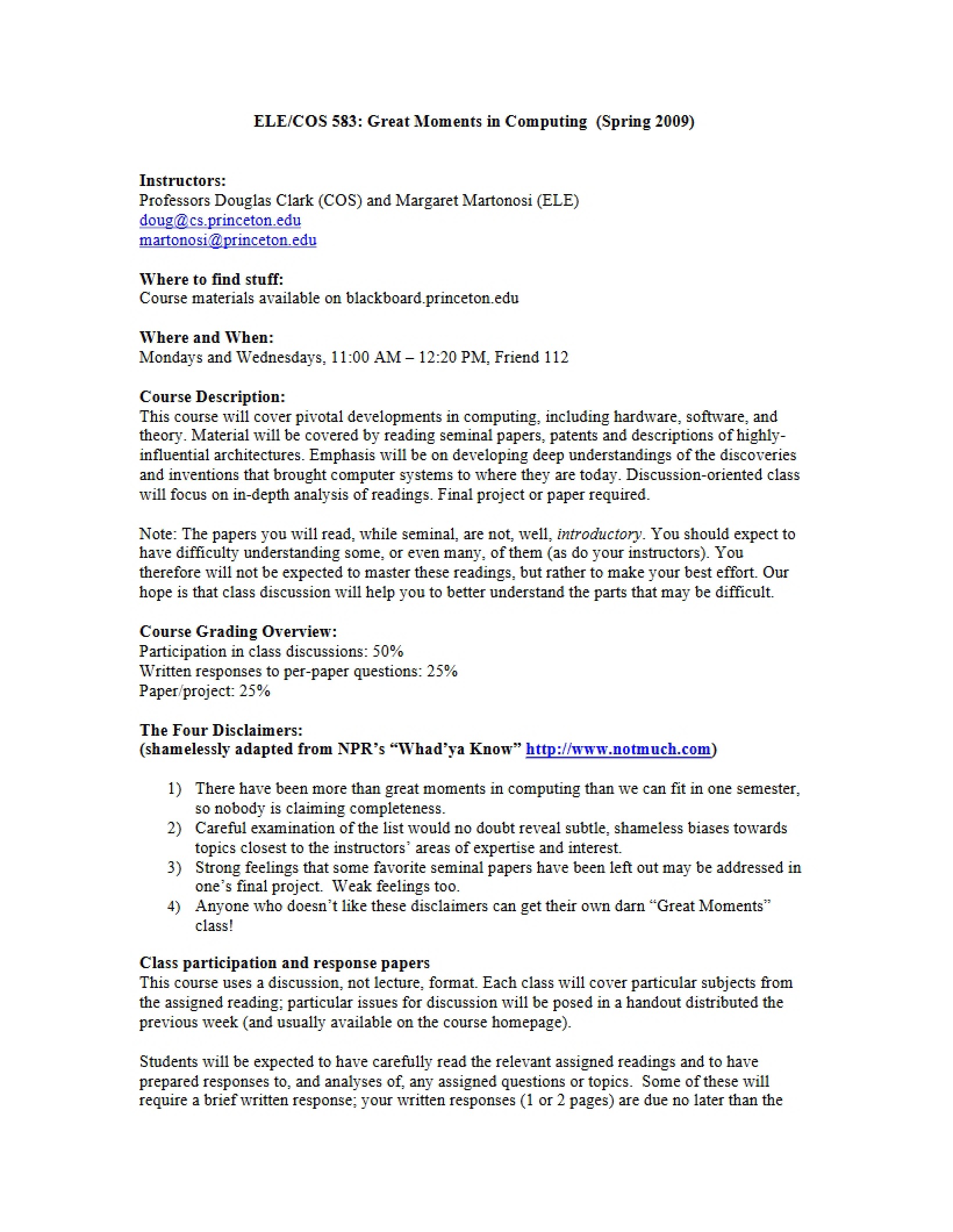 Computing Moments Syllabus
