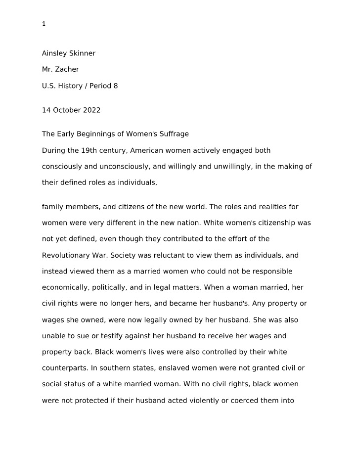 Women's Suffrage - Early Beginnings
