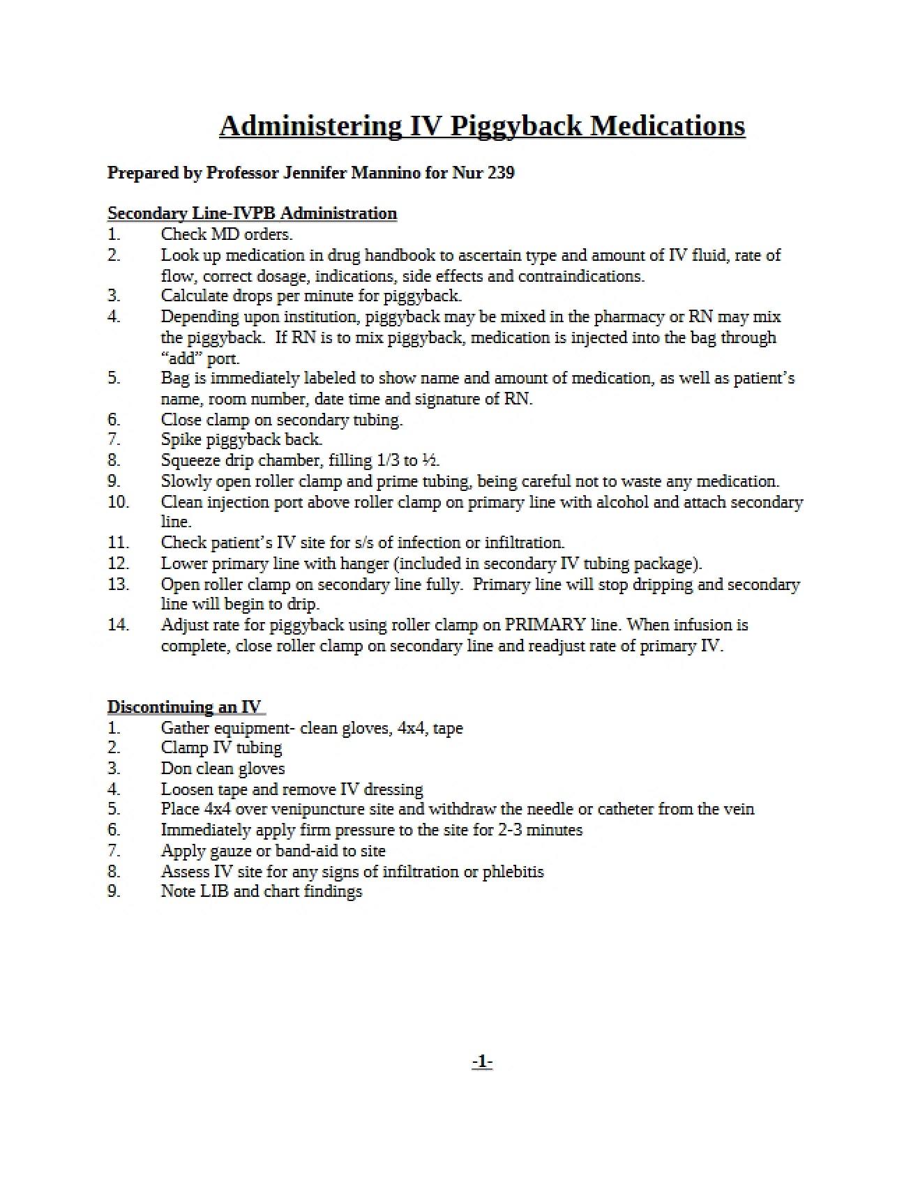 Administration of IV Piggyback Medications