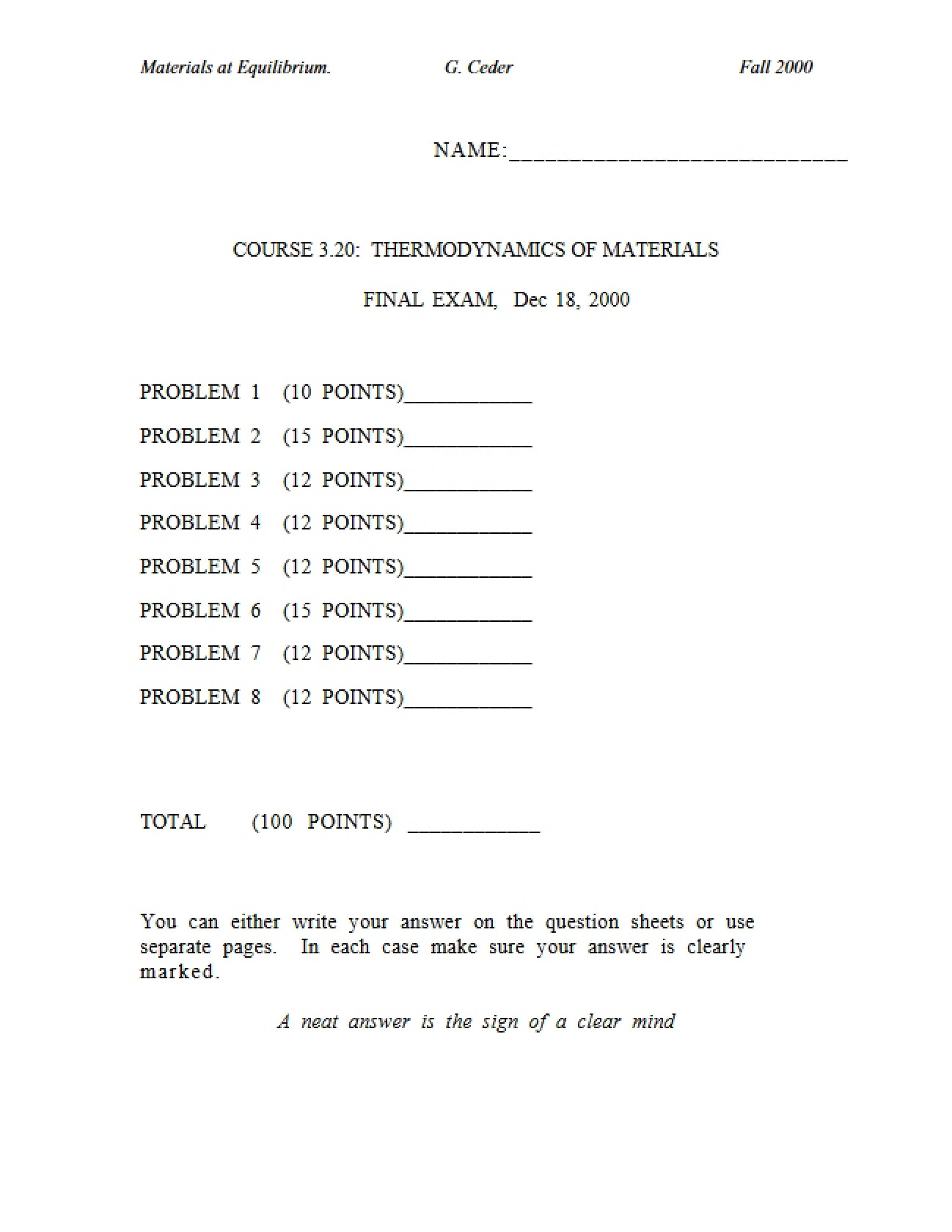 Course Final Examination