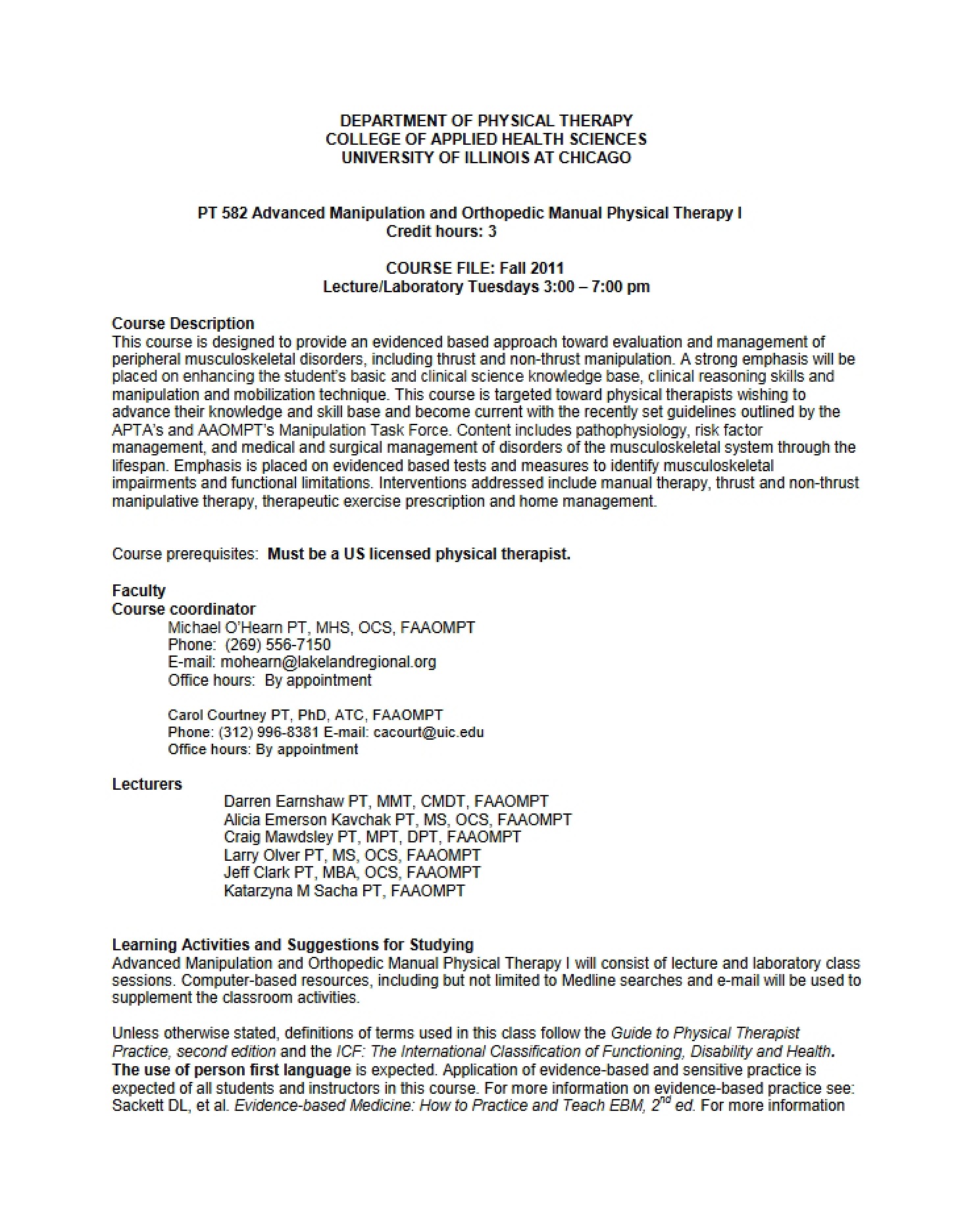 Syllabus for PT 582