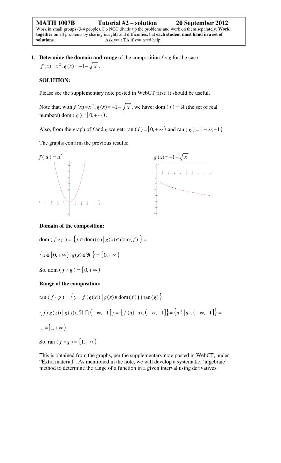 Tutorial 2 Solution for MATH 1007B