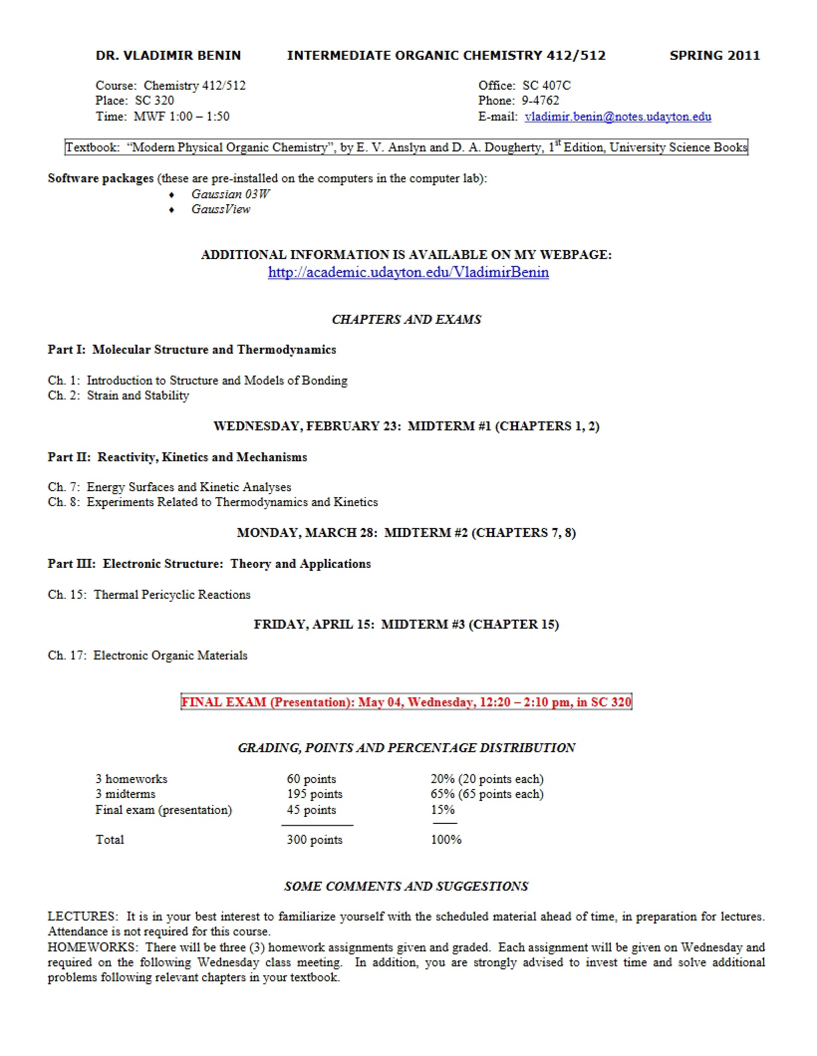 Organic Chemistry Intermediate Level