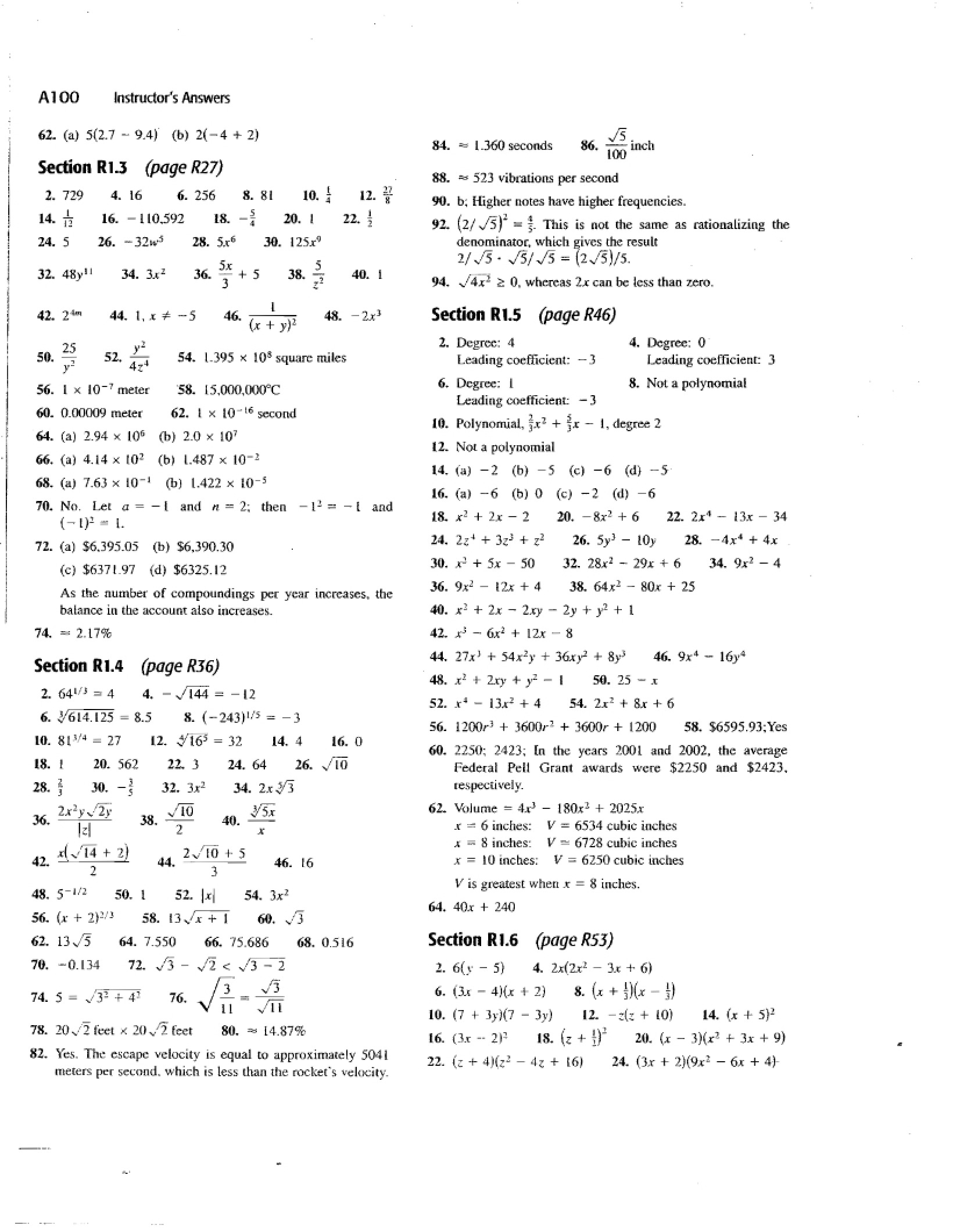 Answers provided by Instructor