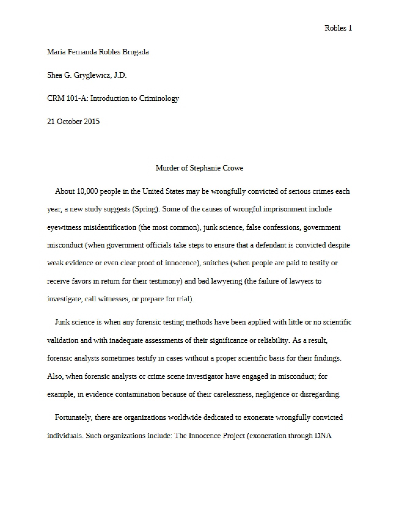 Case Study Stephanie Crowe Murder