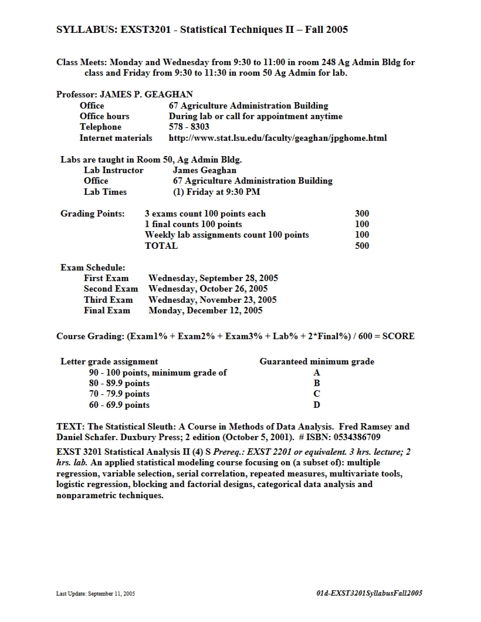 Statistical Analysis II Syllabus