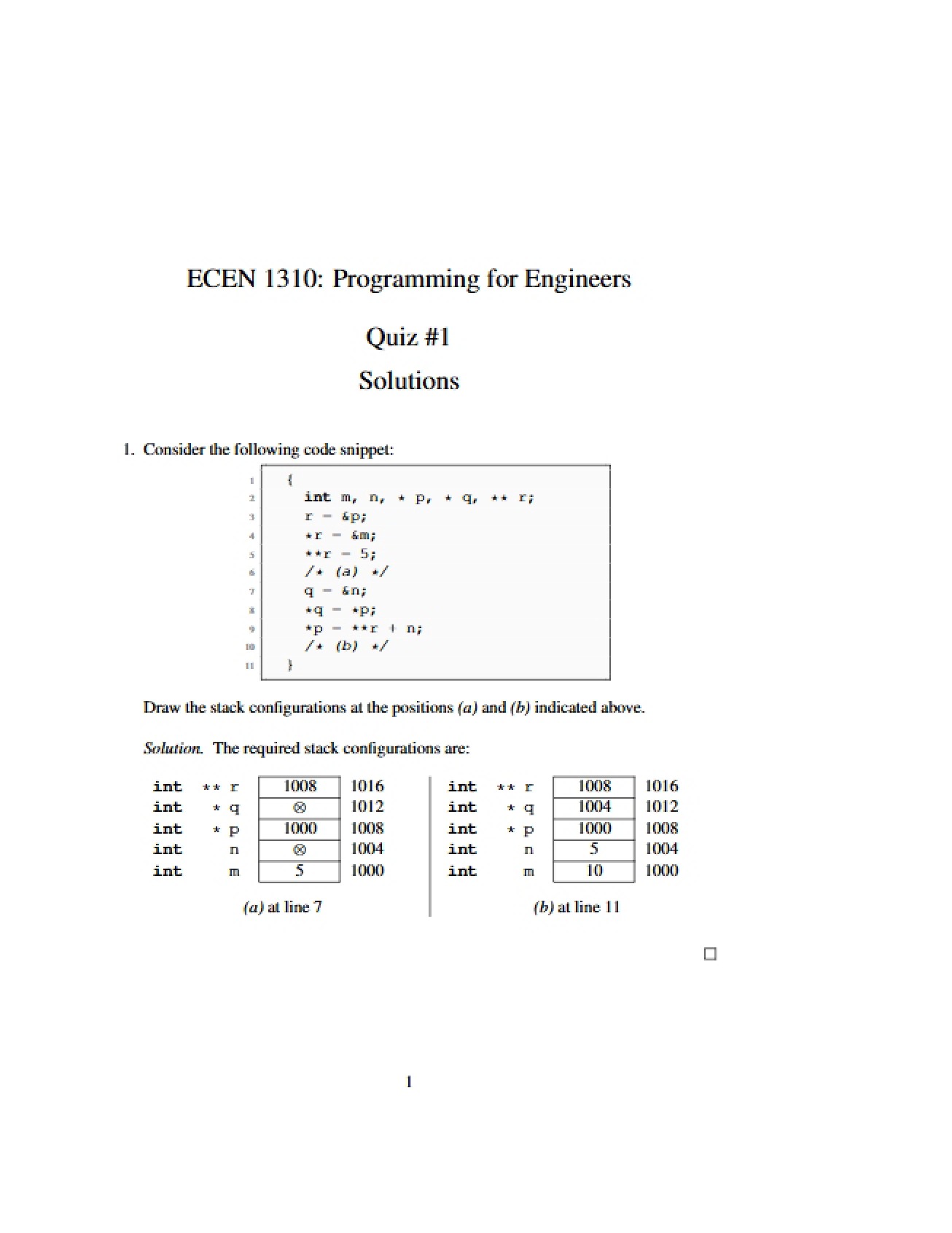 Quiz One Spring 2016