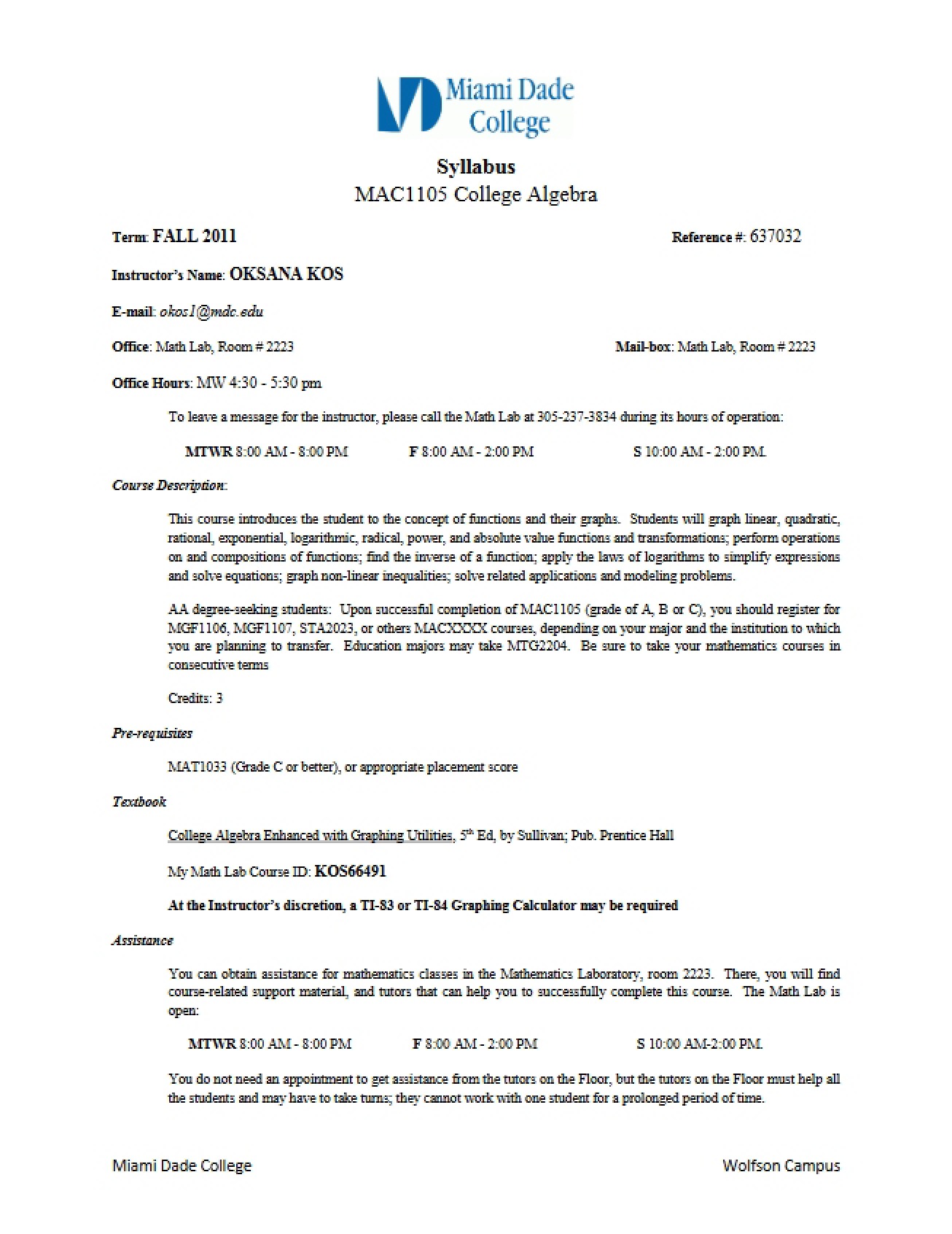 College Algebra Syllabus Document (2)