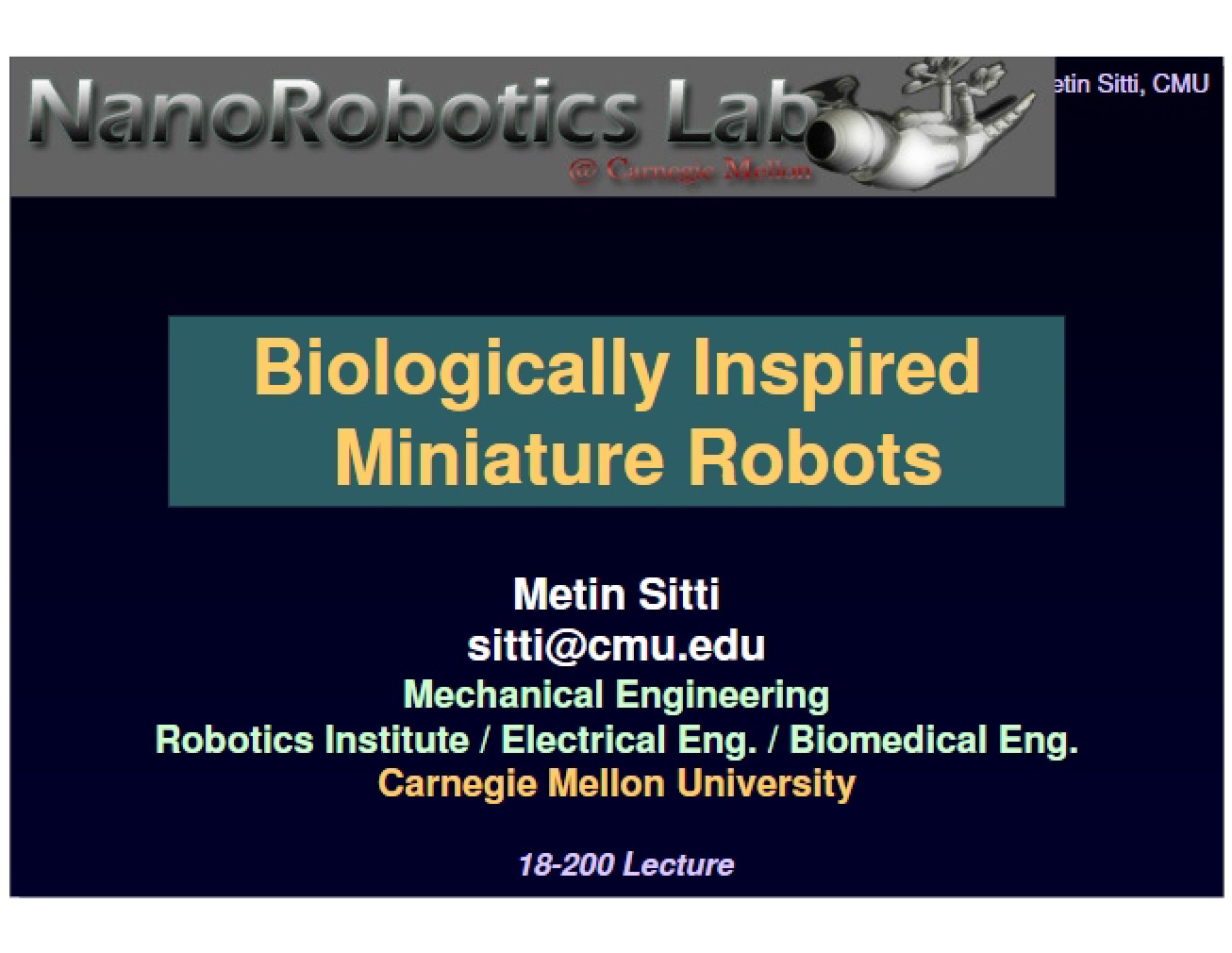 Bio-Inspired Robots Lecture 08 (Sitti)