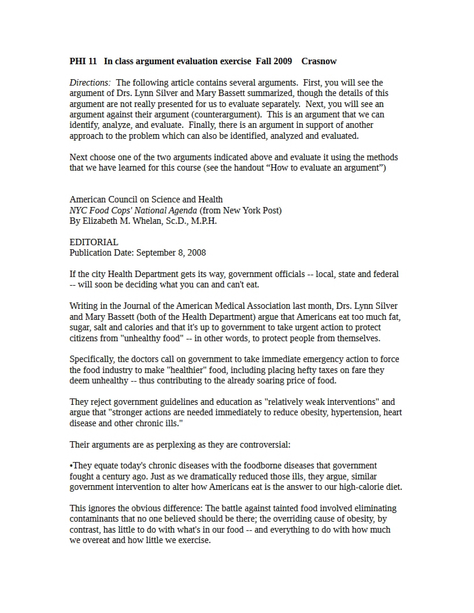 Evaluation Arguments