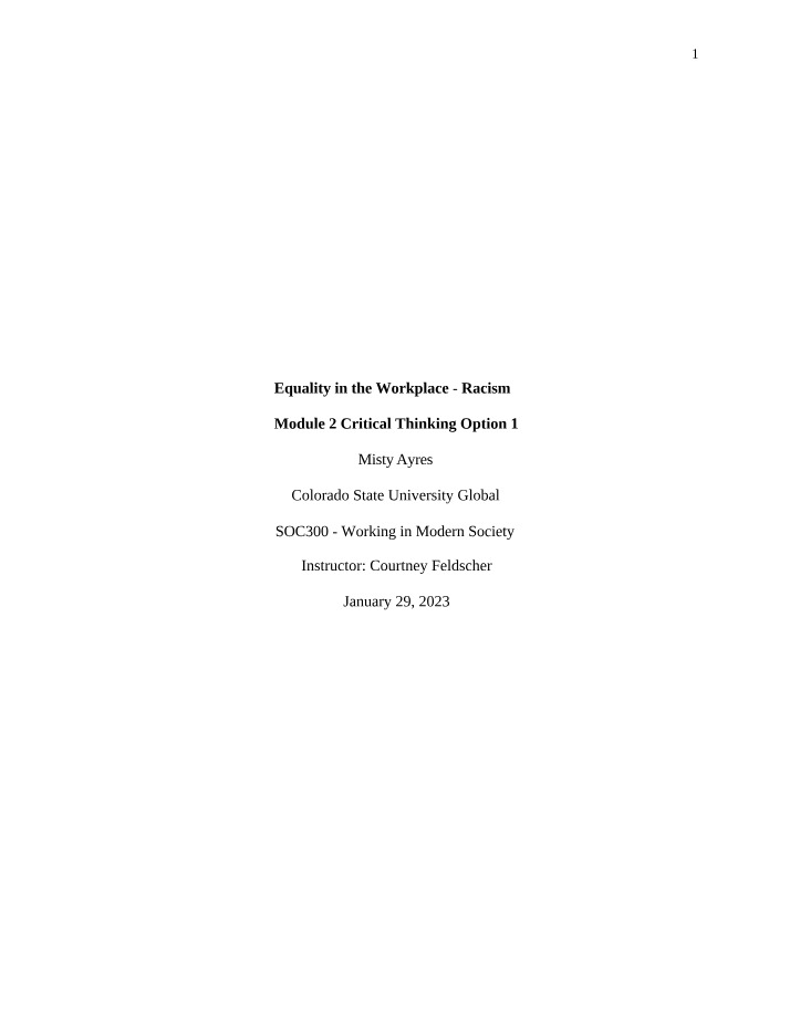 Racism and Equality in the Workplace