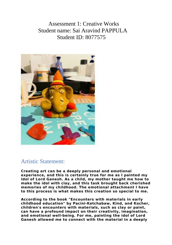 Creative Works for Assessment 1