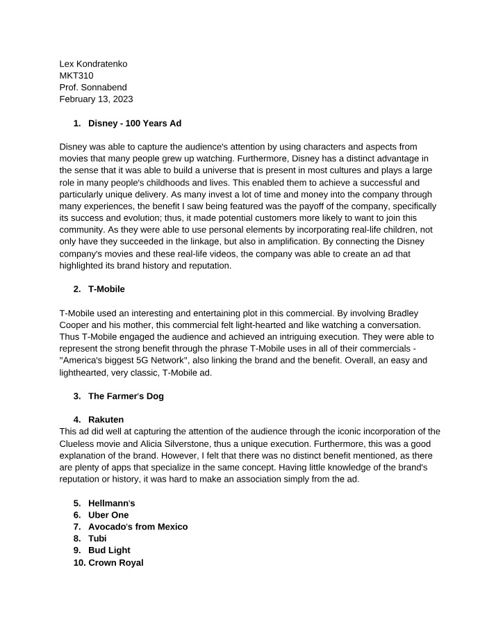Ad Analysis - Disney, T-Mobile, and Rakuten