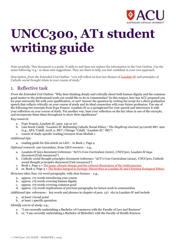 Student Writing Guide for AT1