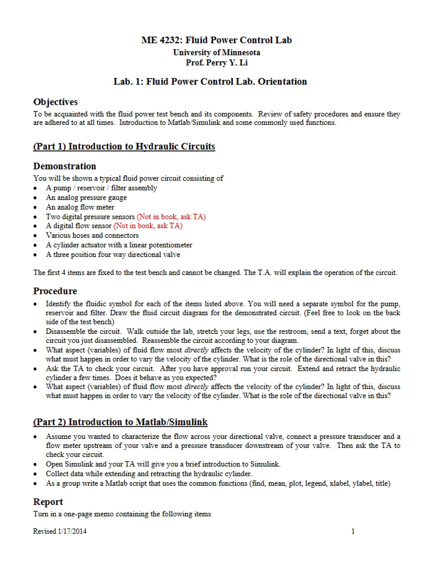 Orientation for Fluid Power Control Lab