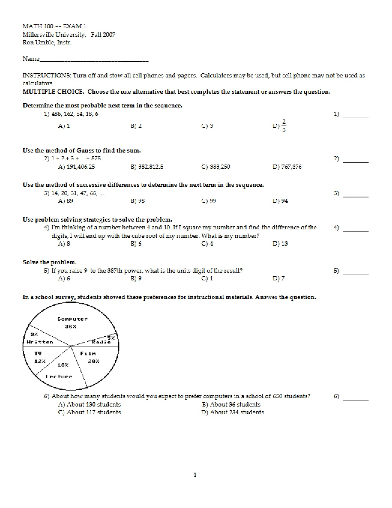 Math 100 Exam Prep