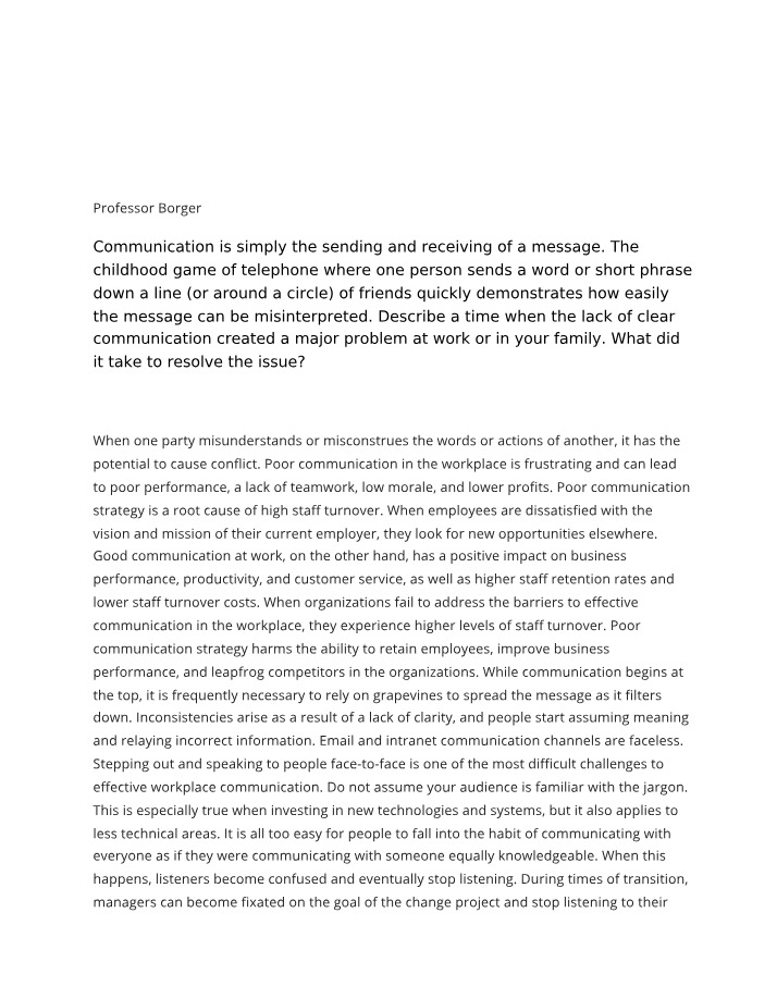 Workplace Communication - Professor Borger