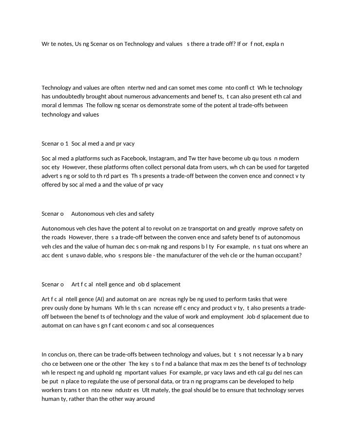 Exploring Trade-Offs - Technology and Values in Scenarios