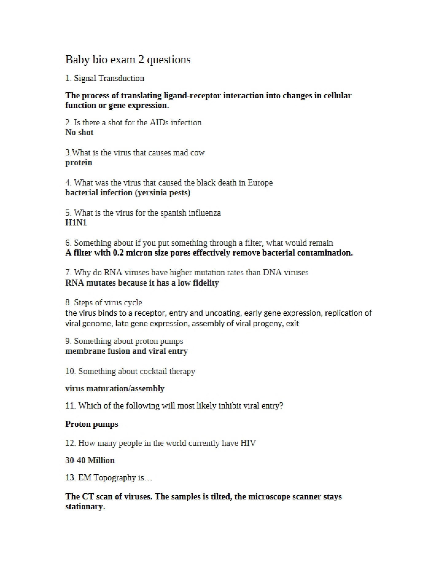 Practice Questions for Biology Exam 2