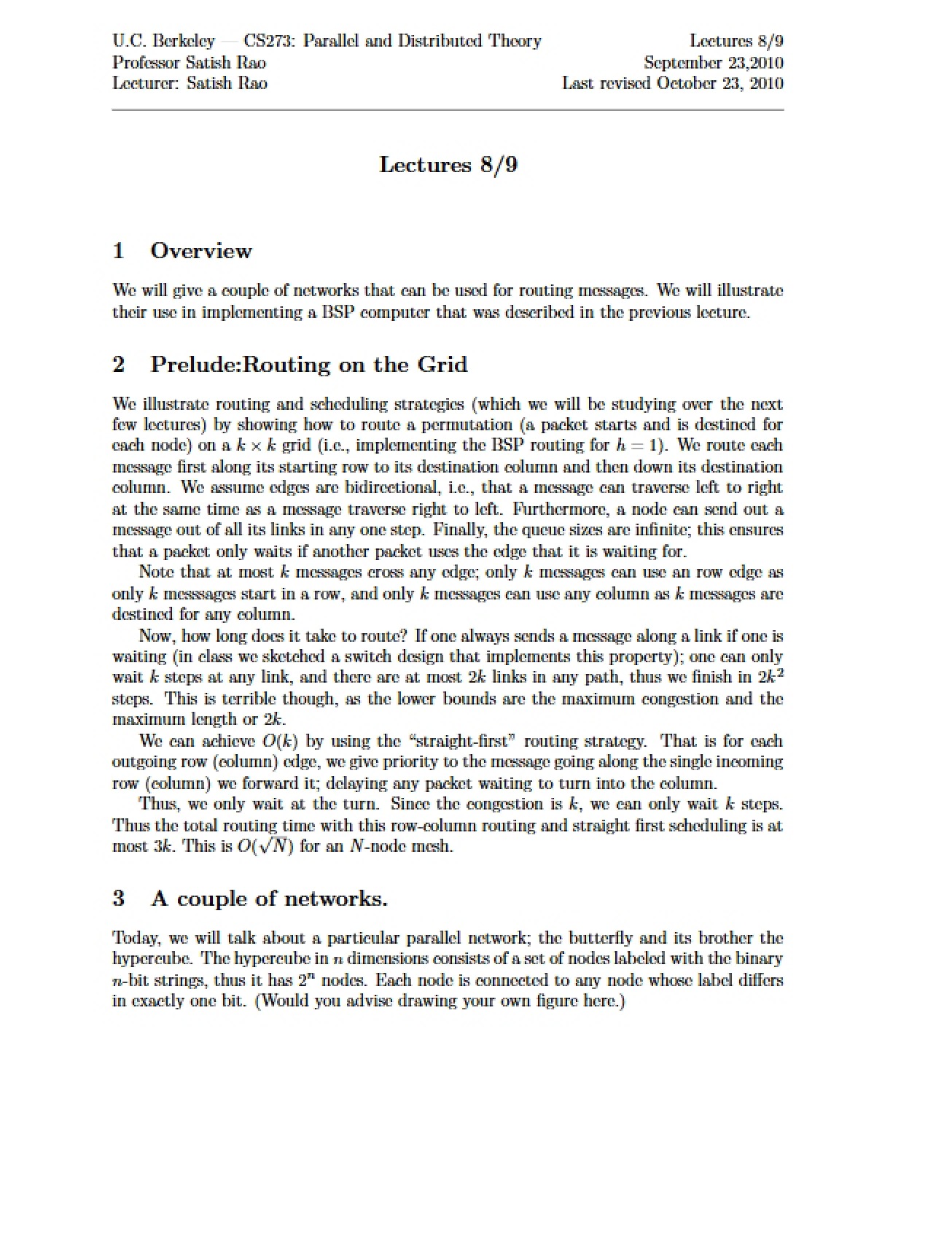 Lecture Notes for Parallel Computation