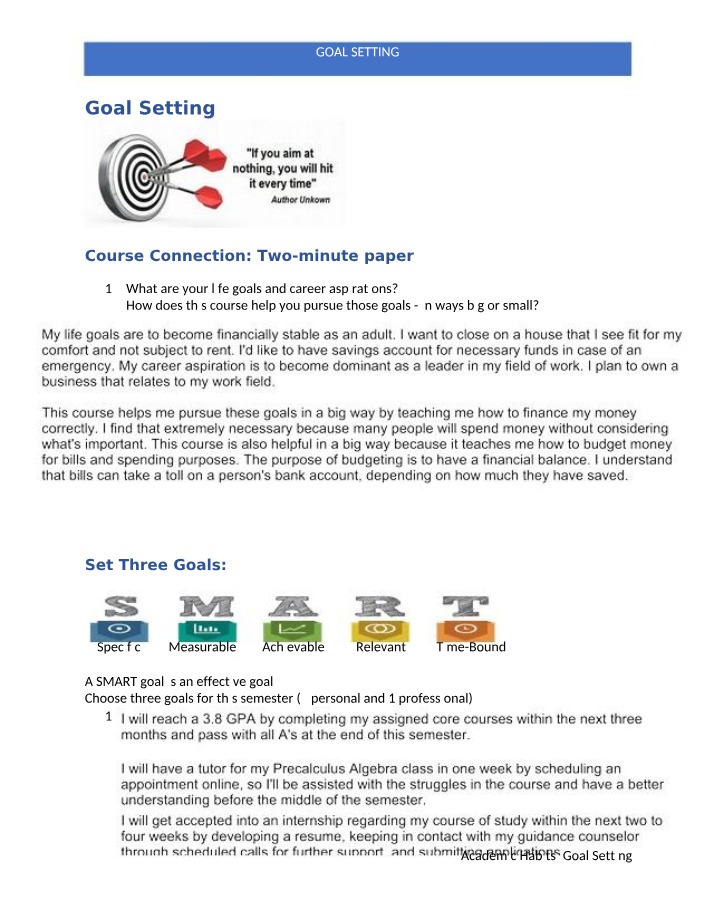 Goal Setting - Worksheet