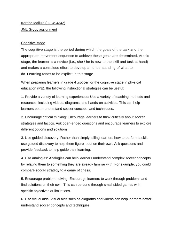 Teaching Soccer Skills - Strategies for Grade 4 Learners