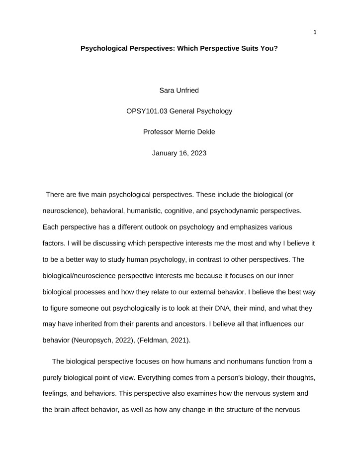 Which Psychological Perspective Suits You