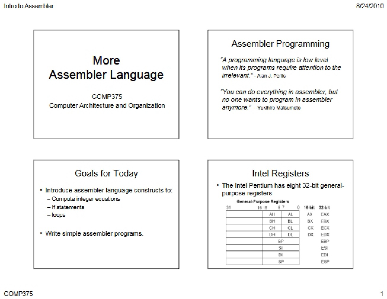 Assembler Language Continued