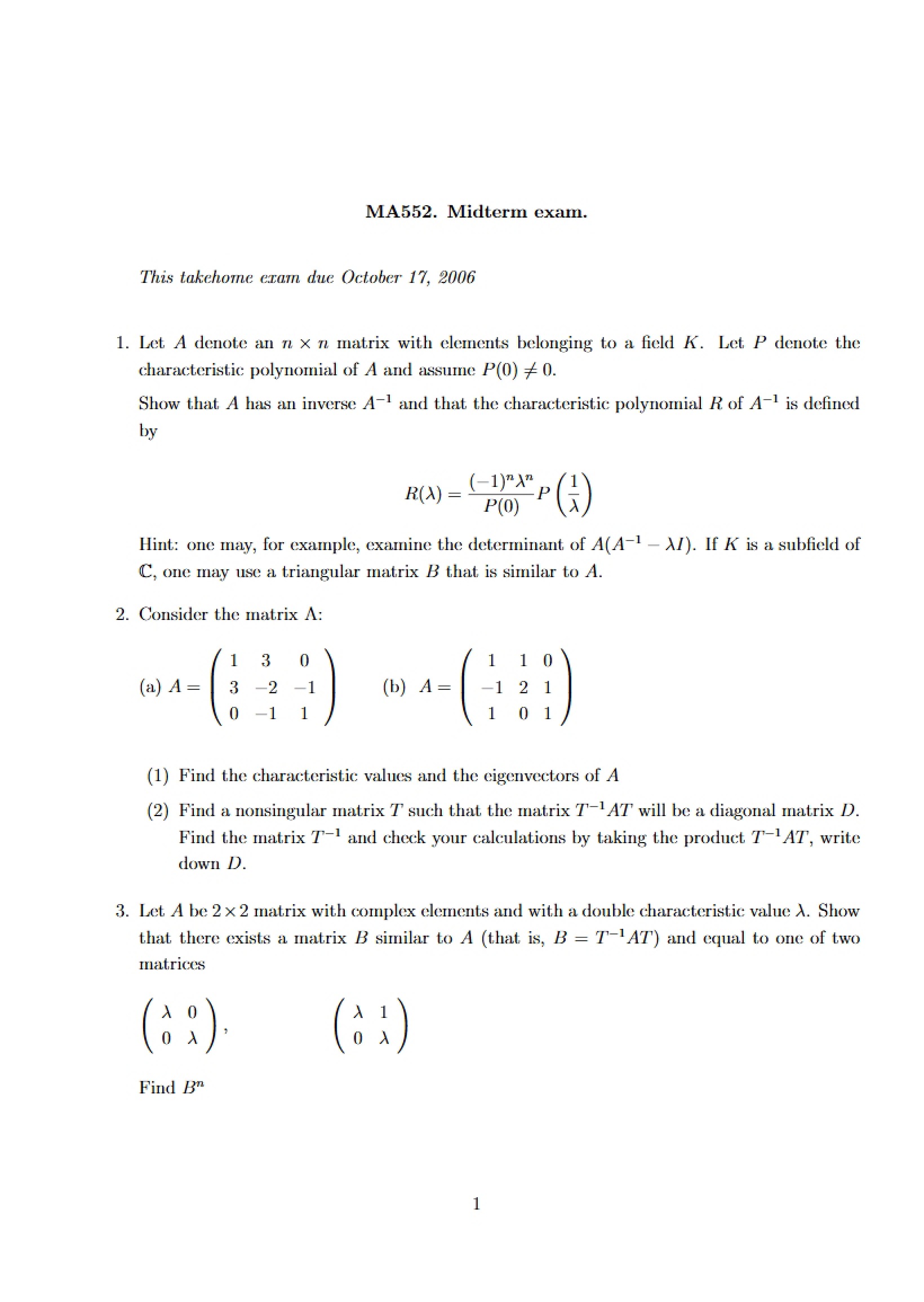 Linear Algebra Midterm