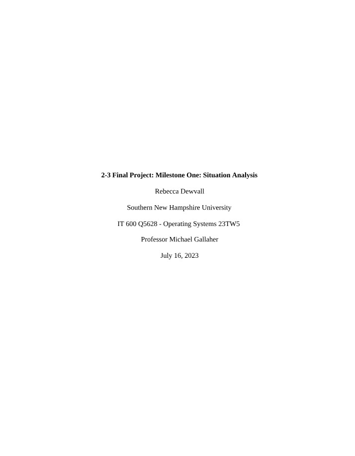 Situation Analysis - 2-3 Final Project Milestone One