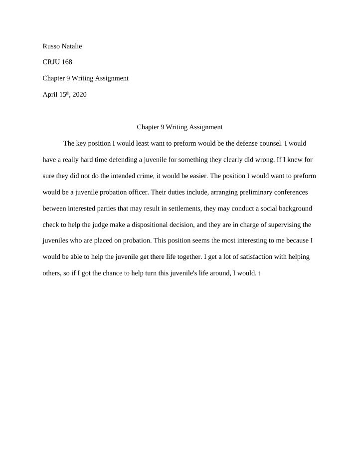 Writing Assignment for Chapter 9