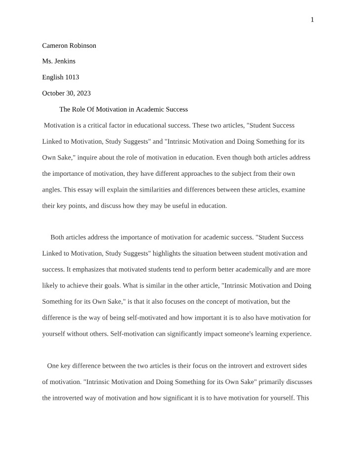 Academic Success and the Role of Motivation
