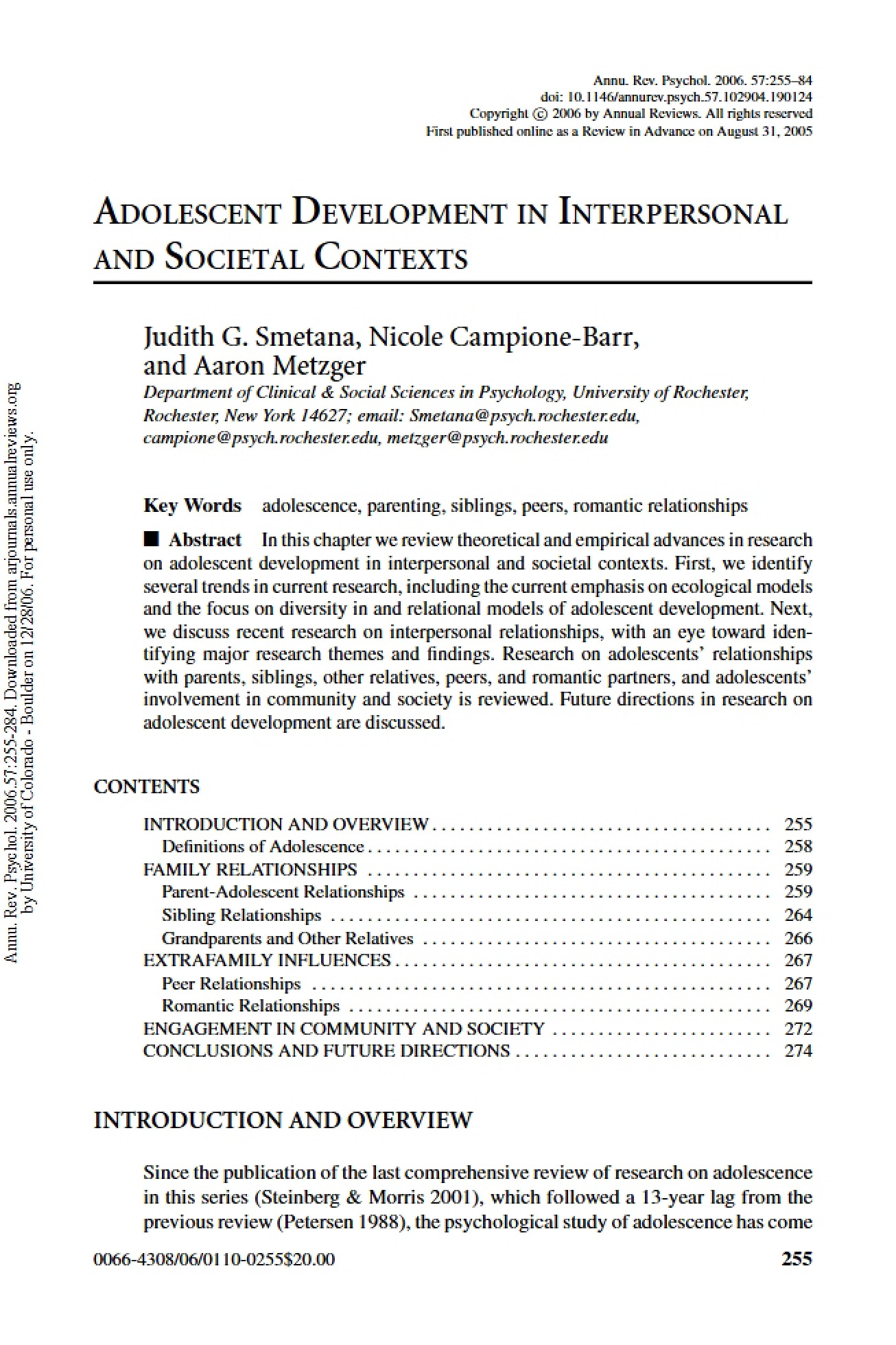 Societal and Interpersonal Contexts of Adolescent Development