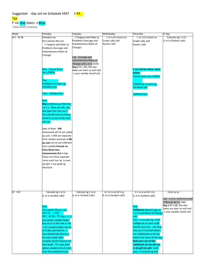 Calculus - 5 Day Schedule Fall 23