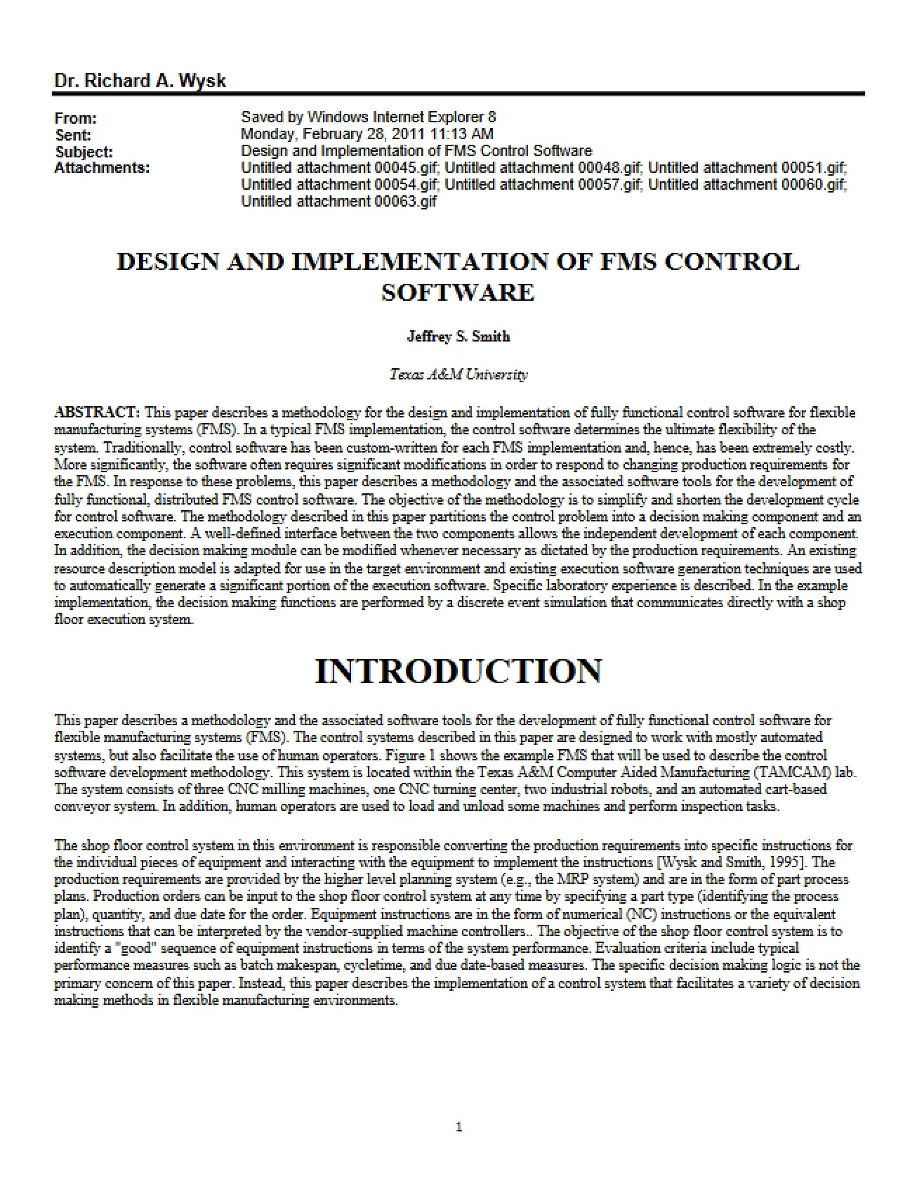 FMS Control Software Design and Implementation