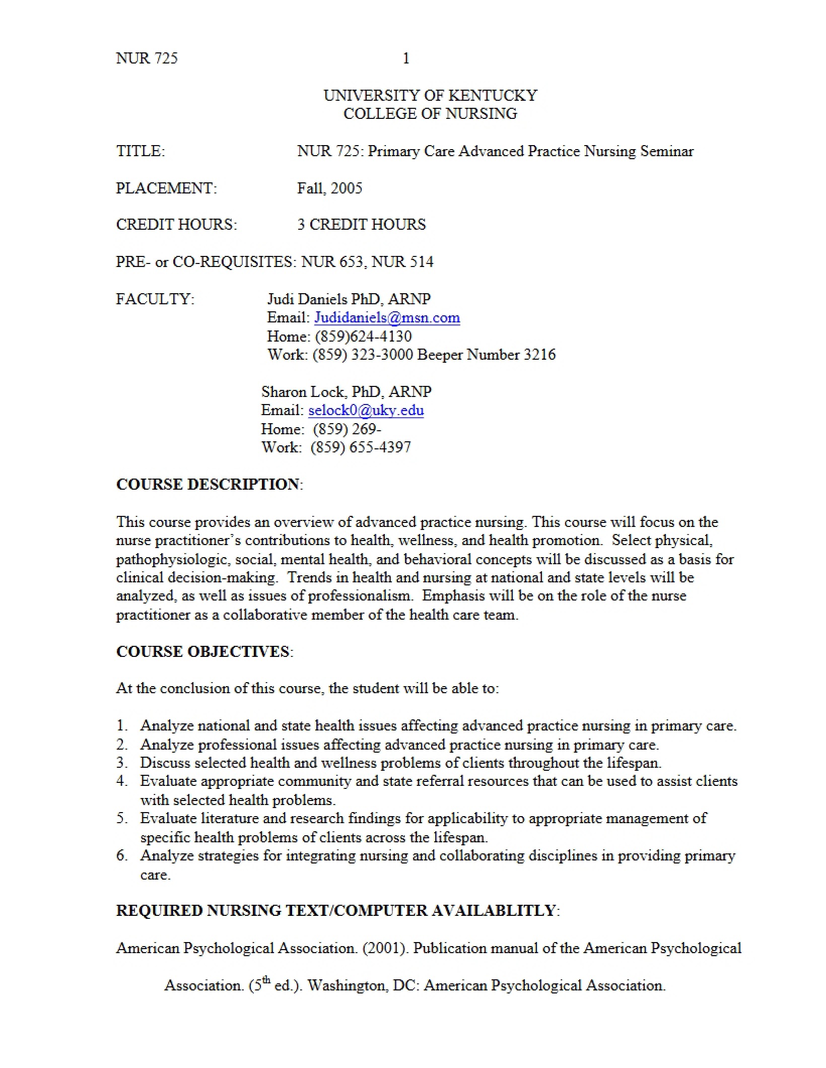Syllabus for NU725