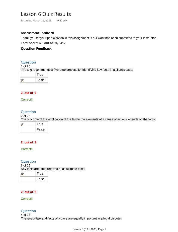 Quiz Results for Lesson 6