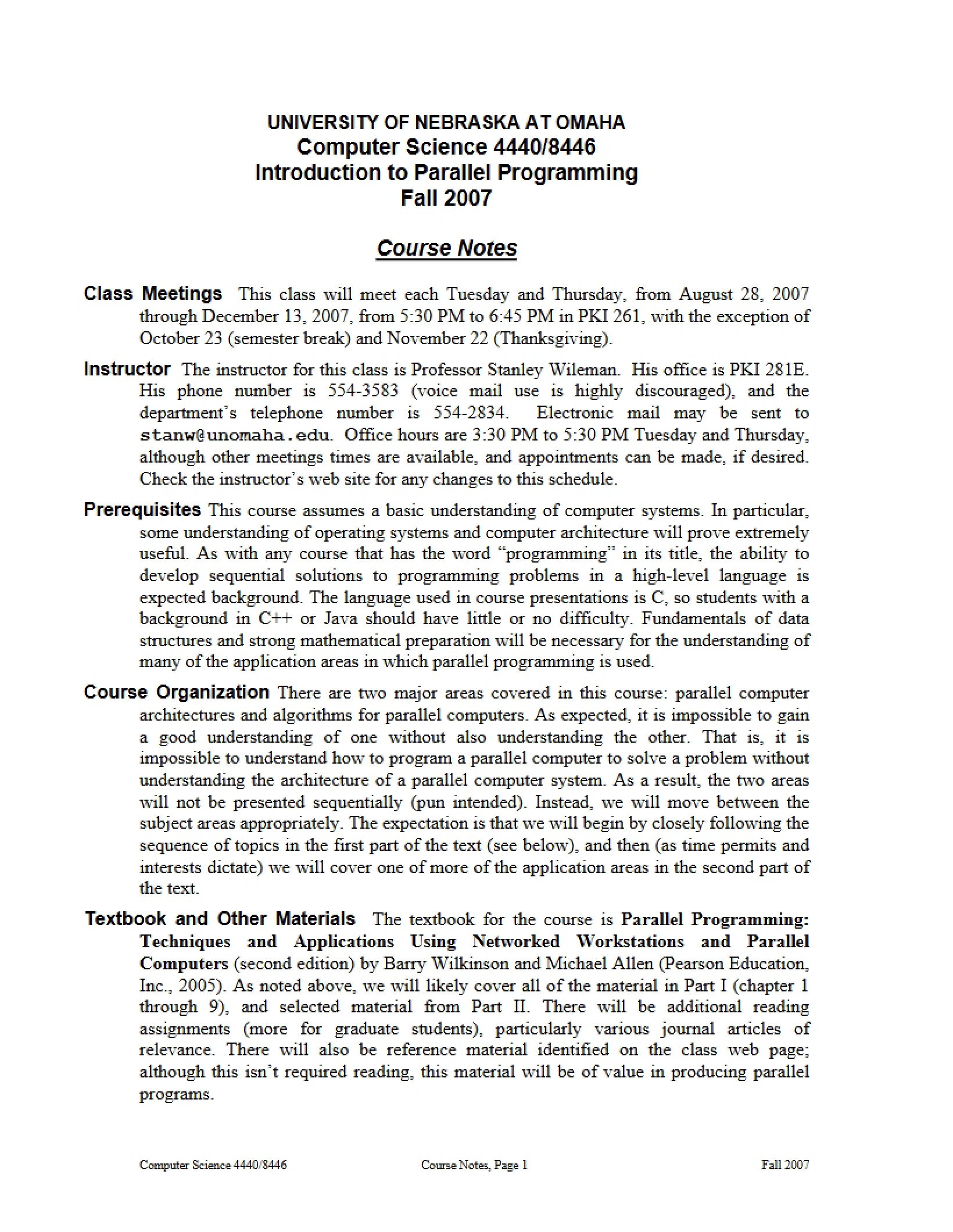 Parallel Computing Syllabus