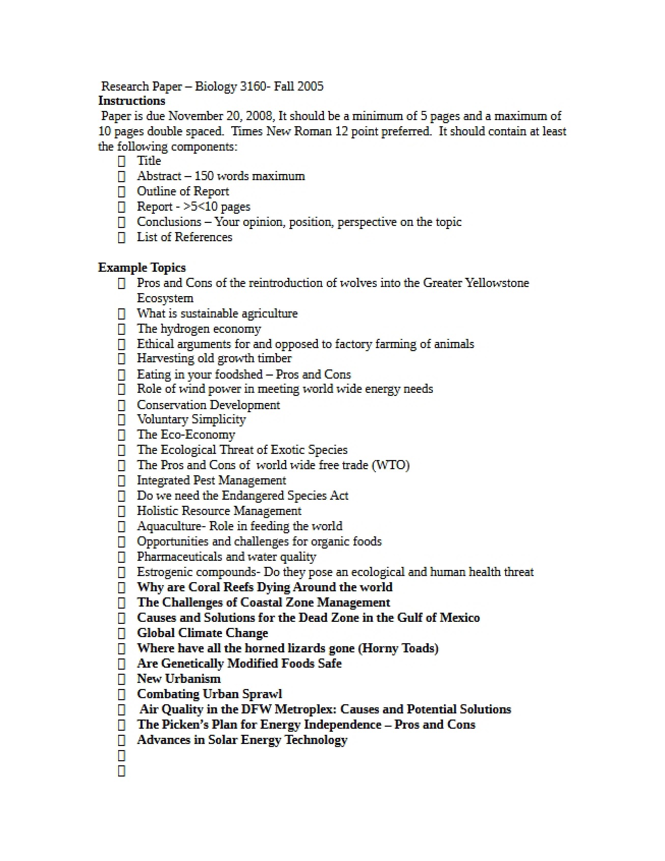 Research Paper Potential Topics List