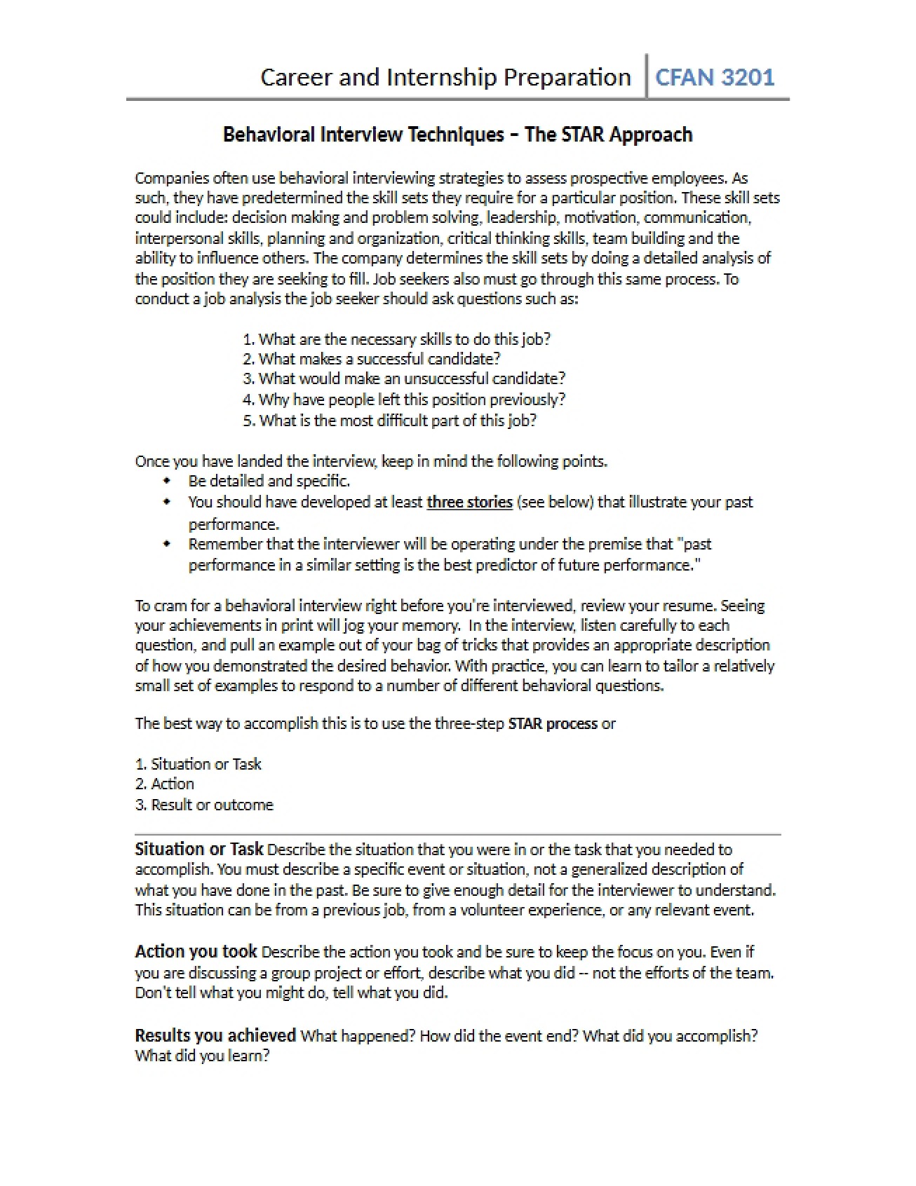 Techniques for Behavioral Interviews (2012)