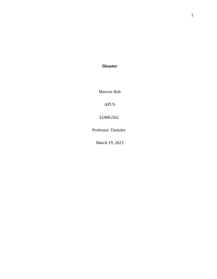 Disaster Management Paper
