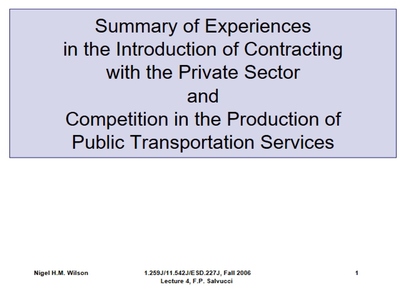 Private Sector Contracting Experience Summary